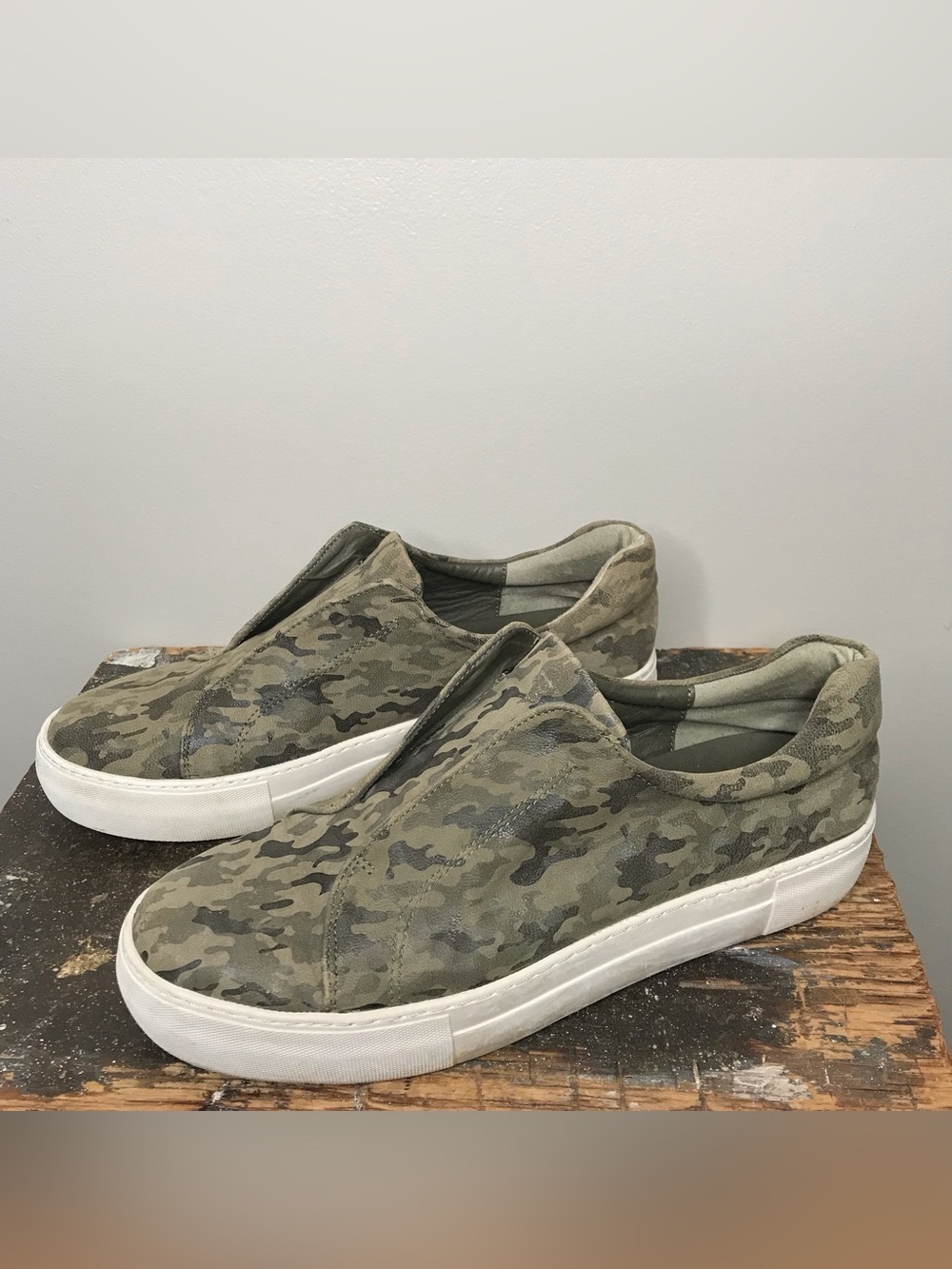 J/Slides Heidi olive green camo leather platform sneakers